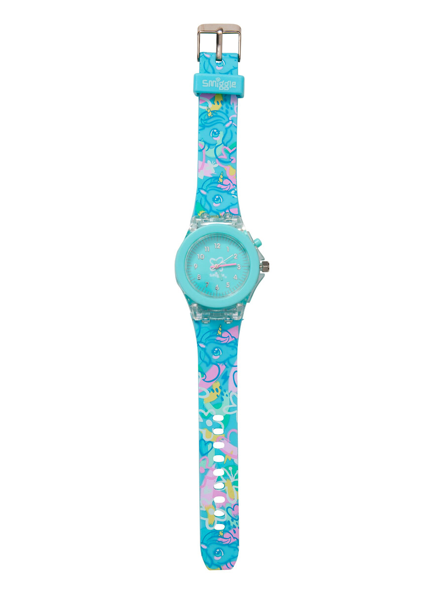 leuchtende uhr mit hellen augen