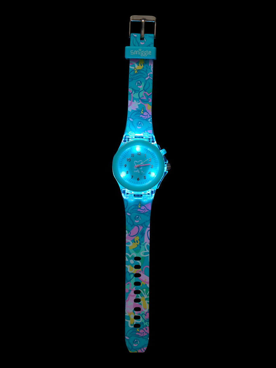 leuchtende uhr mit hellen augen