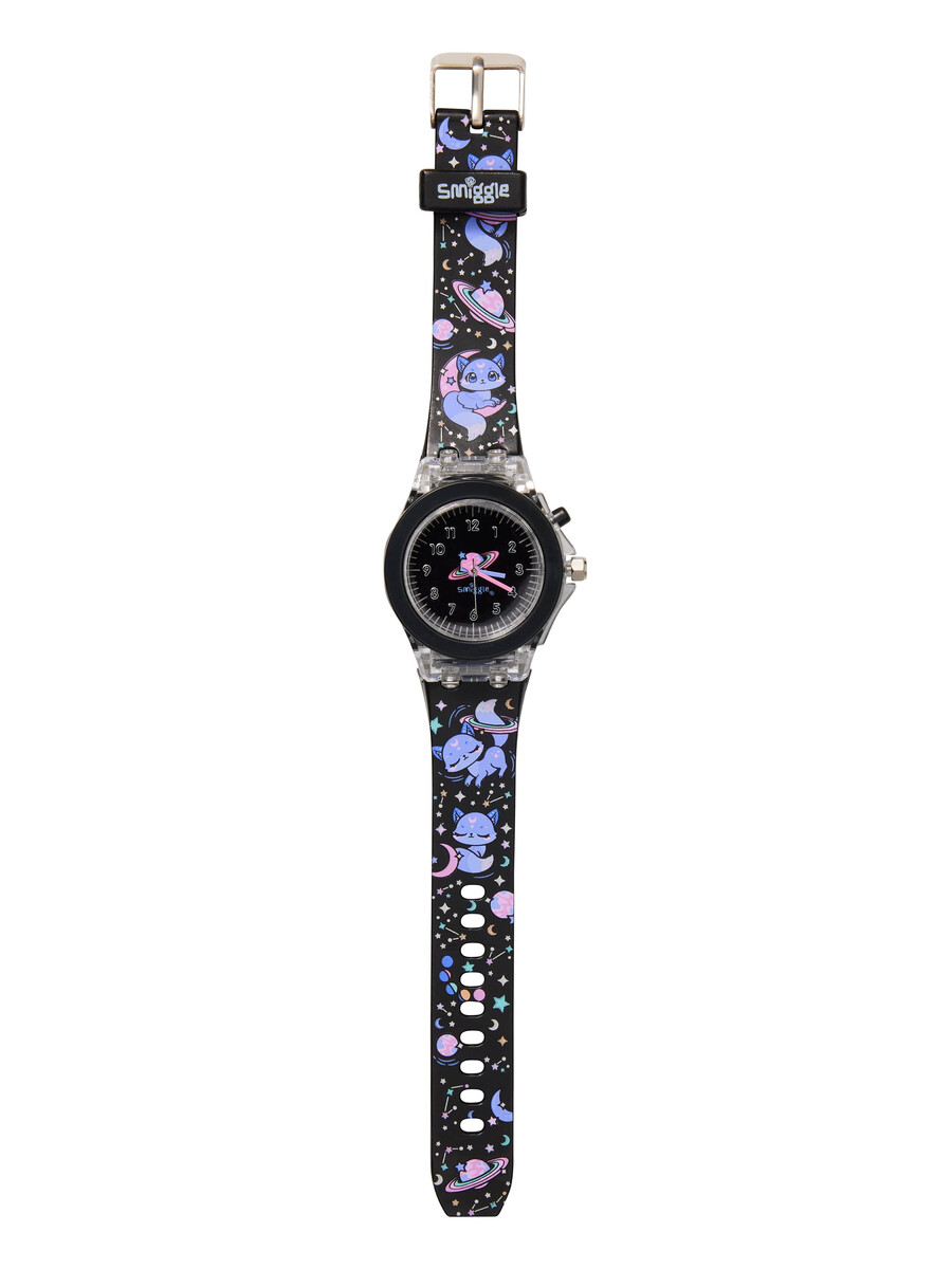 leuchtende uhr mit hellen augen
